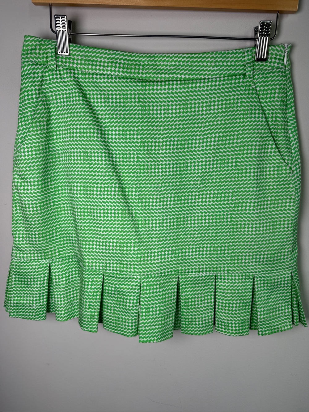 Girls Golf Green & White Print Pleated Golf Skort Sz S